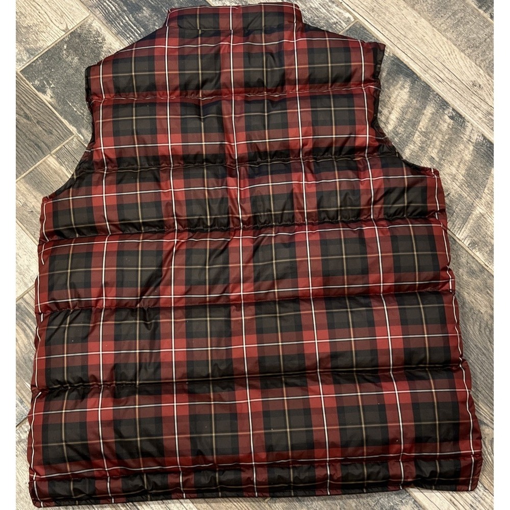 Lands End Down Snap Button Puffer Vest Red Rust Brown Plaid Mens Large 42-44 - Picture 7 of 8